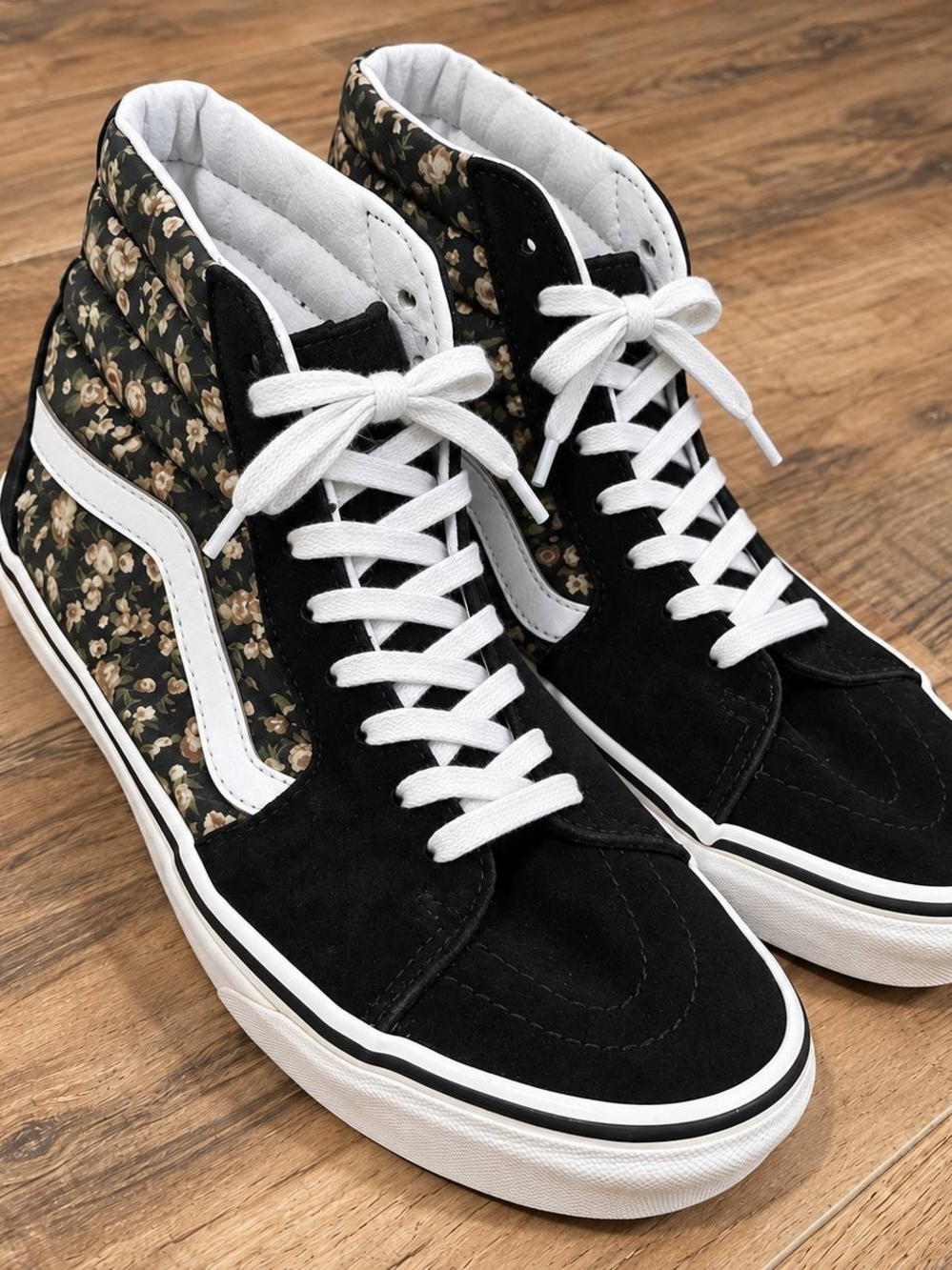 Vans Women's Black Suede High-Top Sneakers with Floral Panels